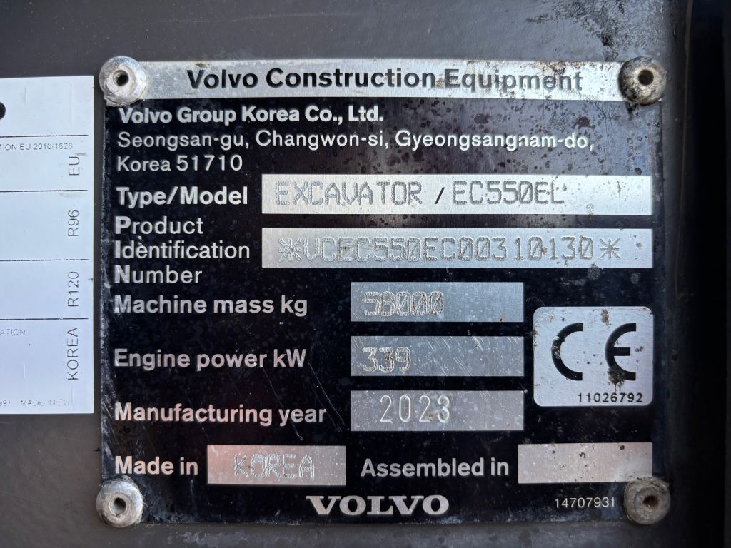 VOLVO EC550EL + 750 mm roomikud + TÄISPIKKAD JUHKUD + KAKS HÜDRAULIKAajamit + määre kuva 16